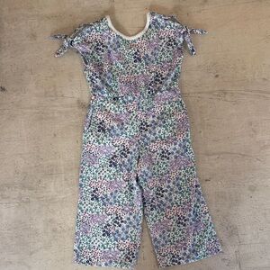 Tea Collection Floral Tie-Sleeve Jumpsuit in White, Blue, Pink & Green